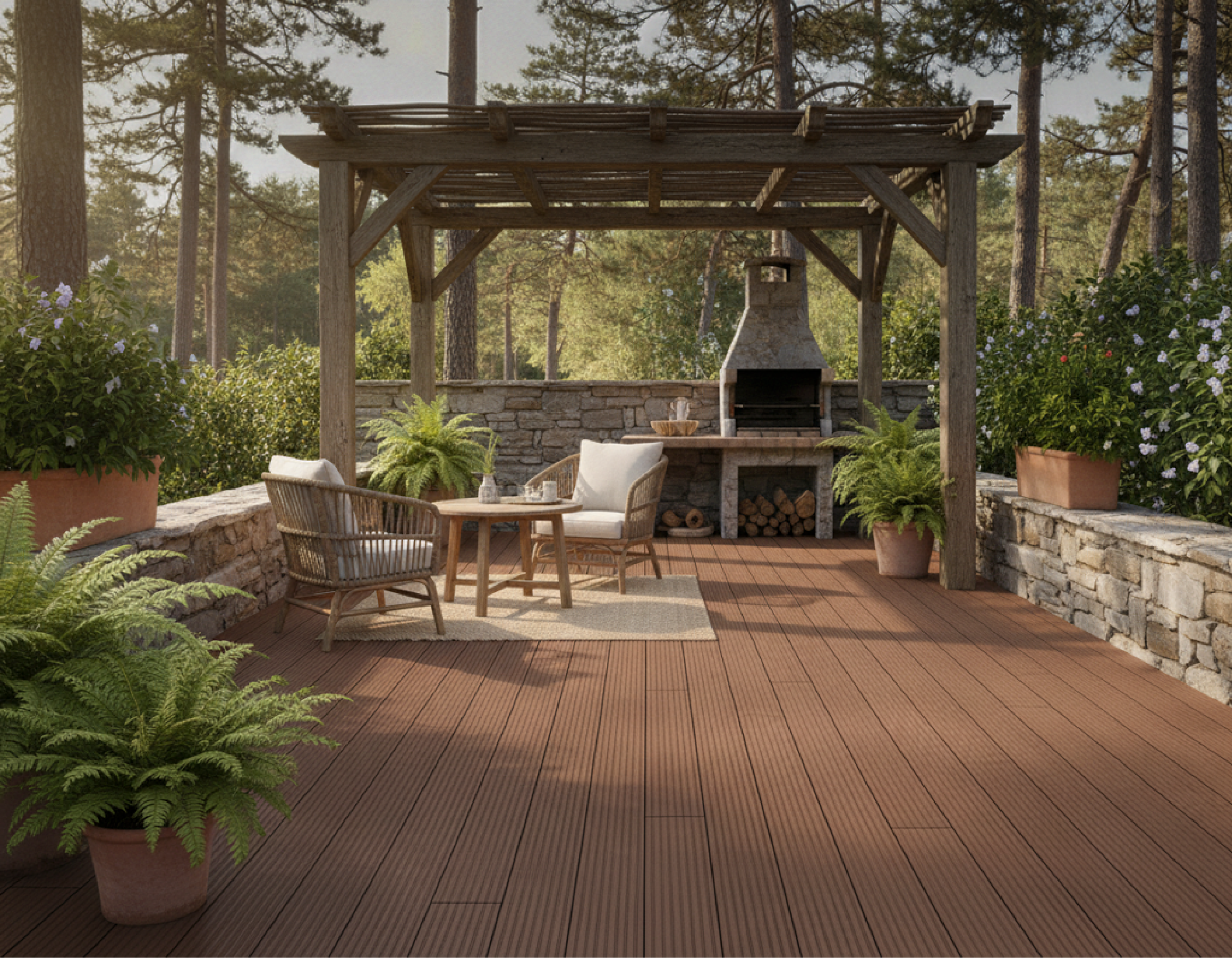 WPC-Terrassendielen in moderner Holzoptik auf Terrasse – wetterfest, pflegeleicht und langlebig für den Außenbereich